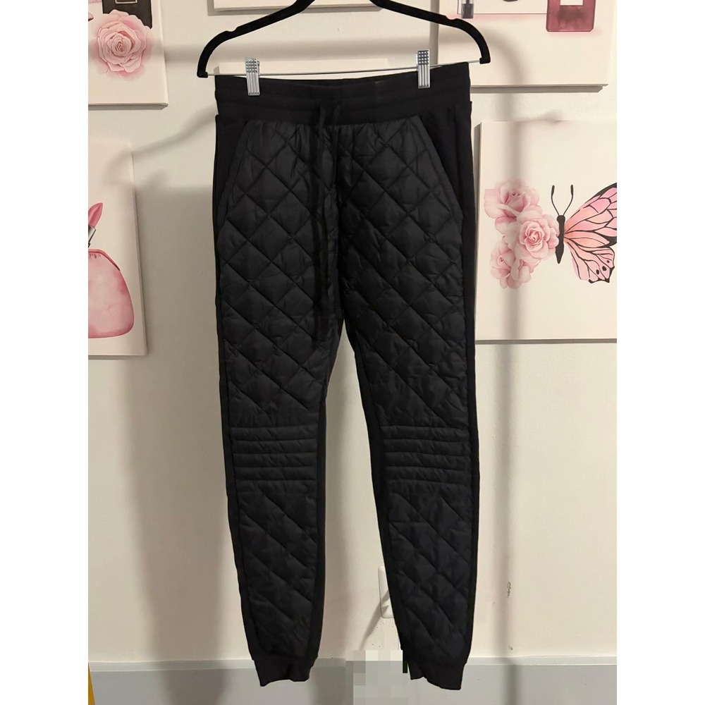 Alo Yoga Black Quilted Slim Tapered Joggers Womens Large Drawstring Puffer Pants - Picture 4 of 8